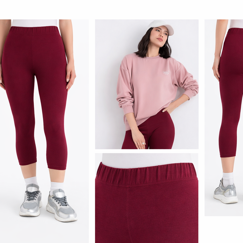 Women Burgundy Capri Leggings
